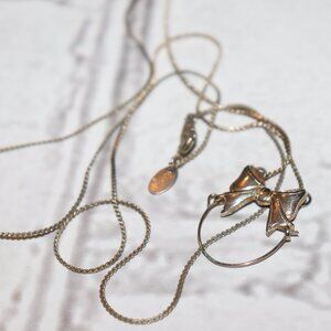 🎀✨🔗 Vintage Citation Bow Necklace · 24" · Gold-Tone · Charm-Ready